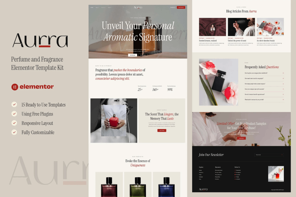 Aurra – Perfume And Fragrance Elementor Template Kit