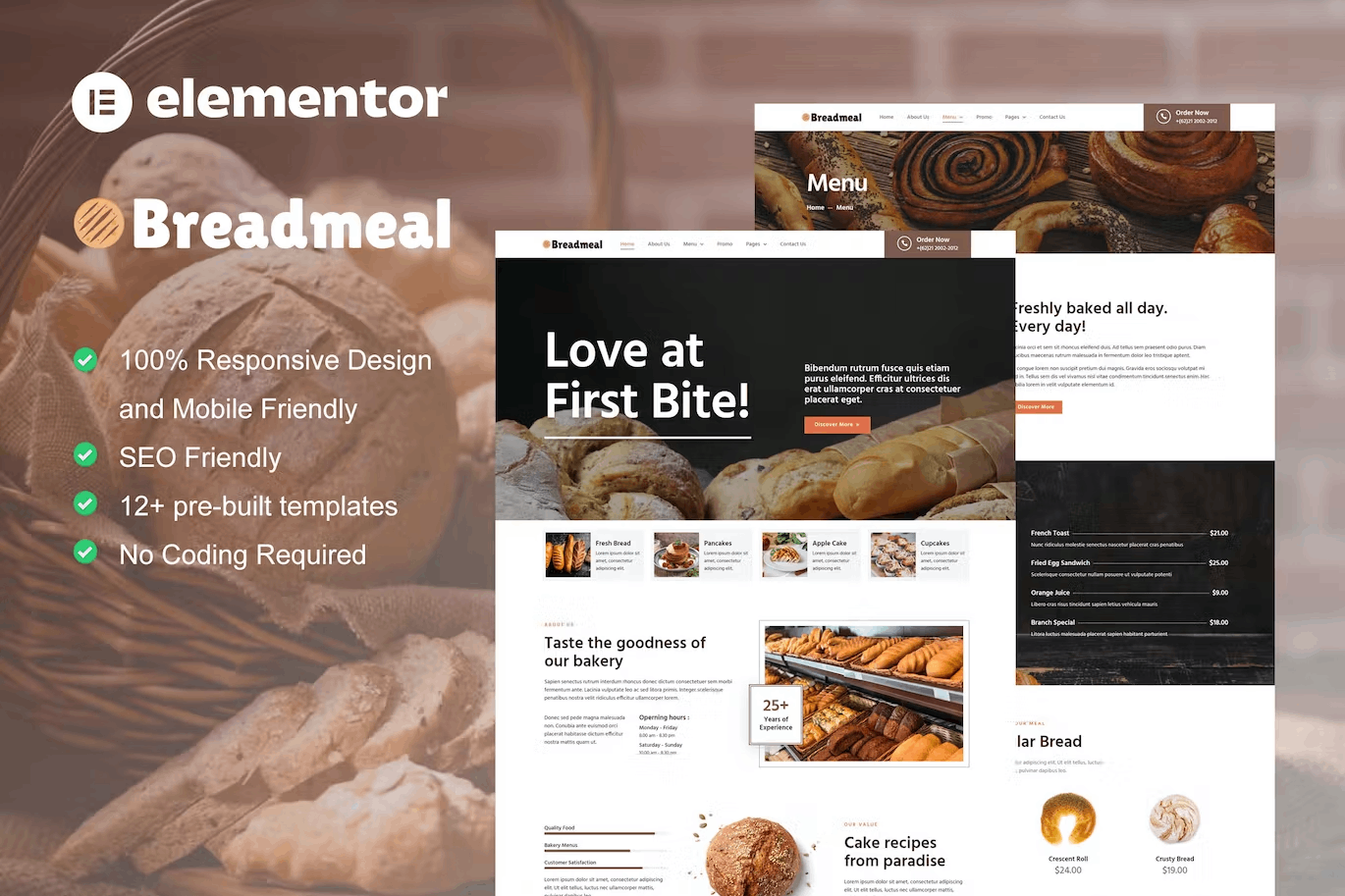 Breadmeal – Bakery & Cake Elementor Template Kit
