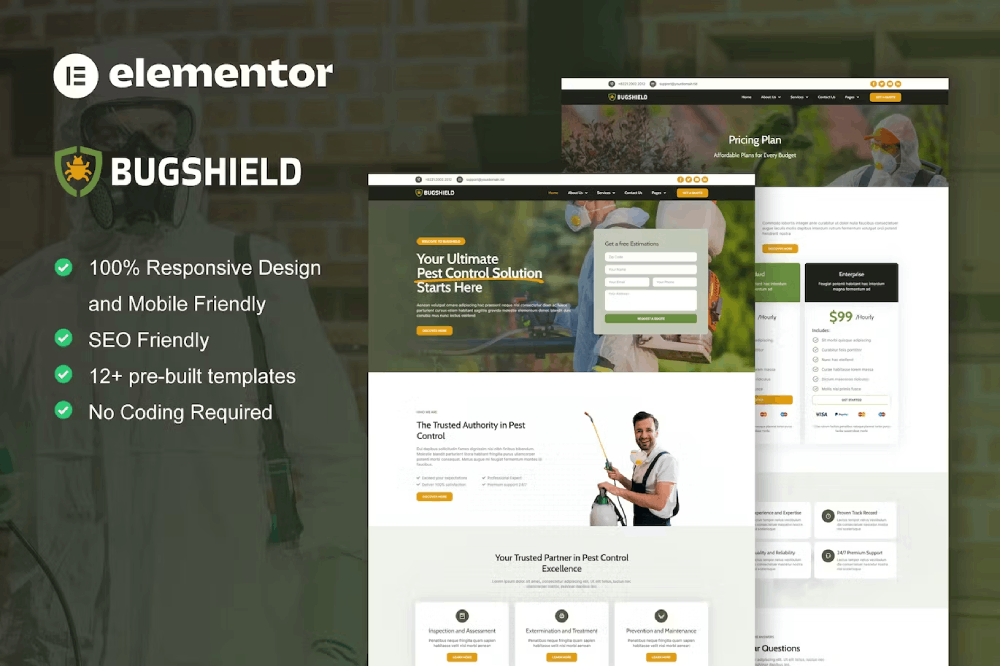 Bugshield – Pest Control Service Elementor Pro Template Kit