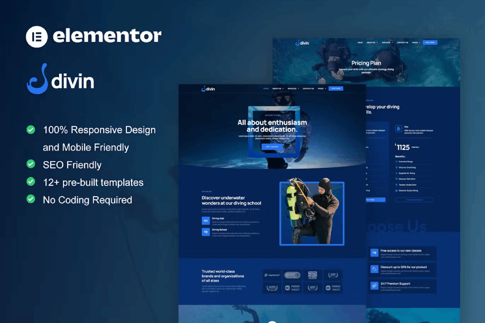 Divin – Diving Club Elementor Protemplate Kit