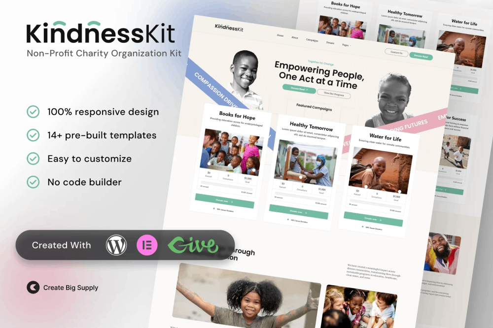 Kindnesskit – Non-Profit & Charity Elementor Template Kit – Donation & Fundraising
