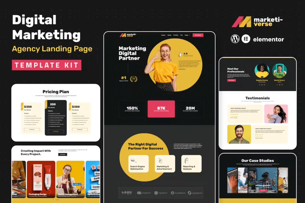Marketiverse – Digital Marketing Services One Page Elementor Template Kit