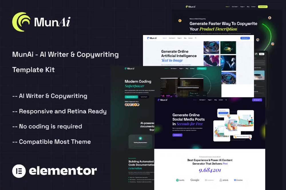 Munai – Ai Writer & Copywriting App Elementor Template Kit