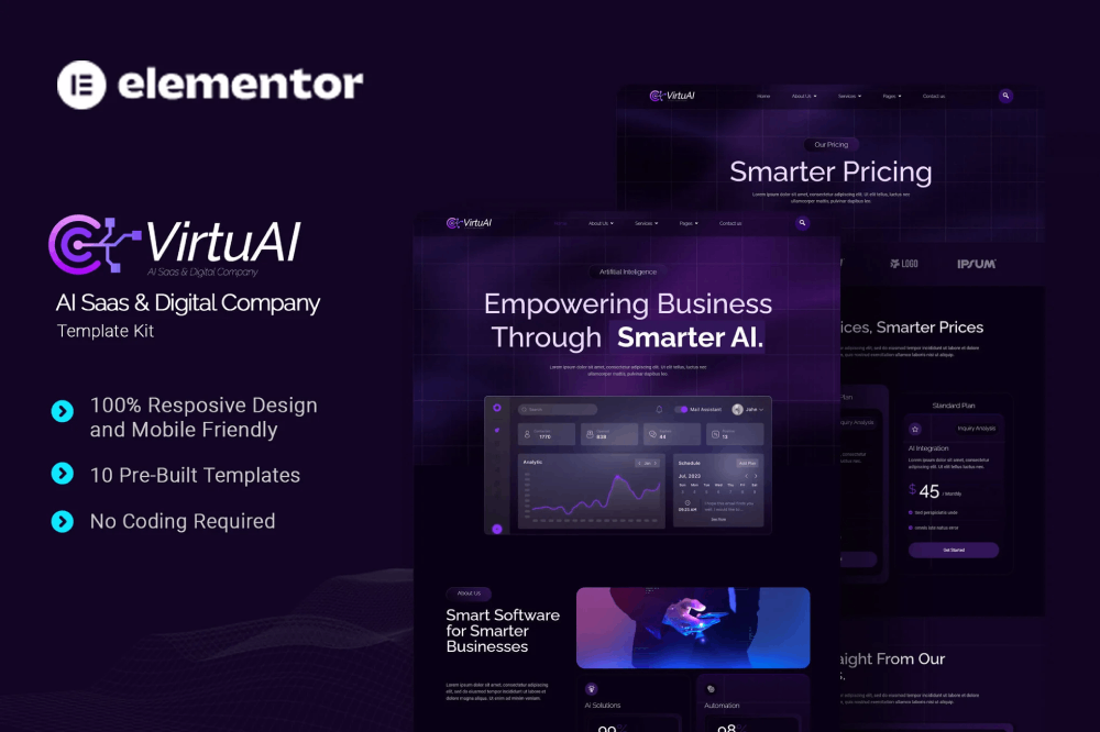 Virtuai – Ai Saas & Digital Company Elementor Template Kit