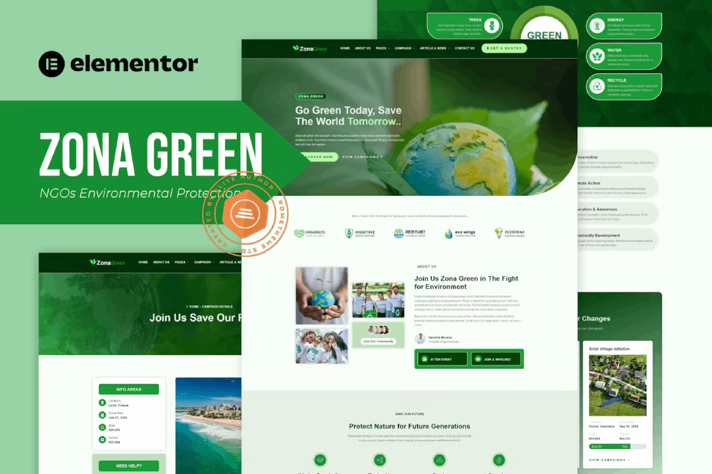 Zona Green – Ngos Environmental Protection Elementor Template Kit