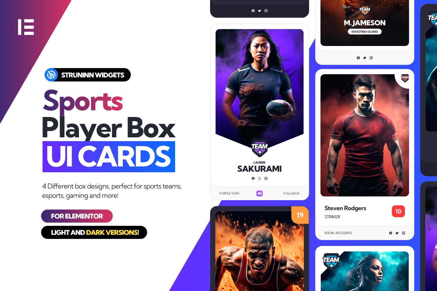 Sports Player Box – Elementor Ui Cards