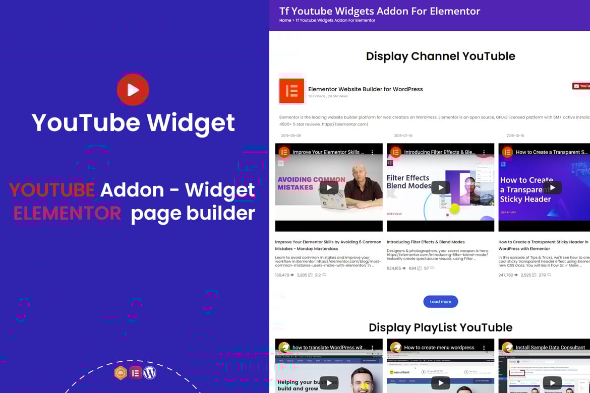 Youtube Widgets – Addon For Elementor Page Builder