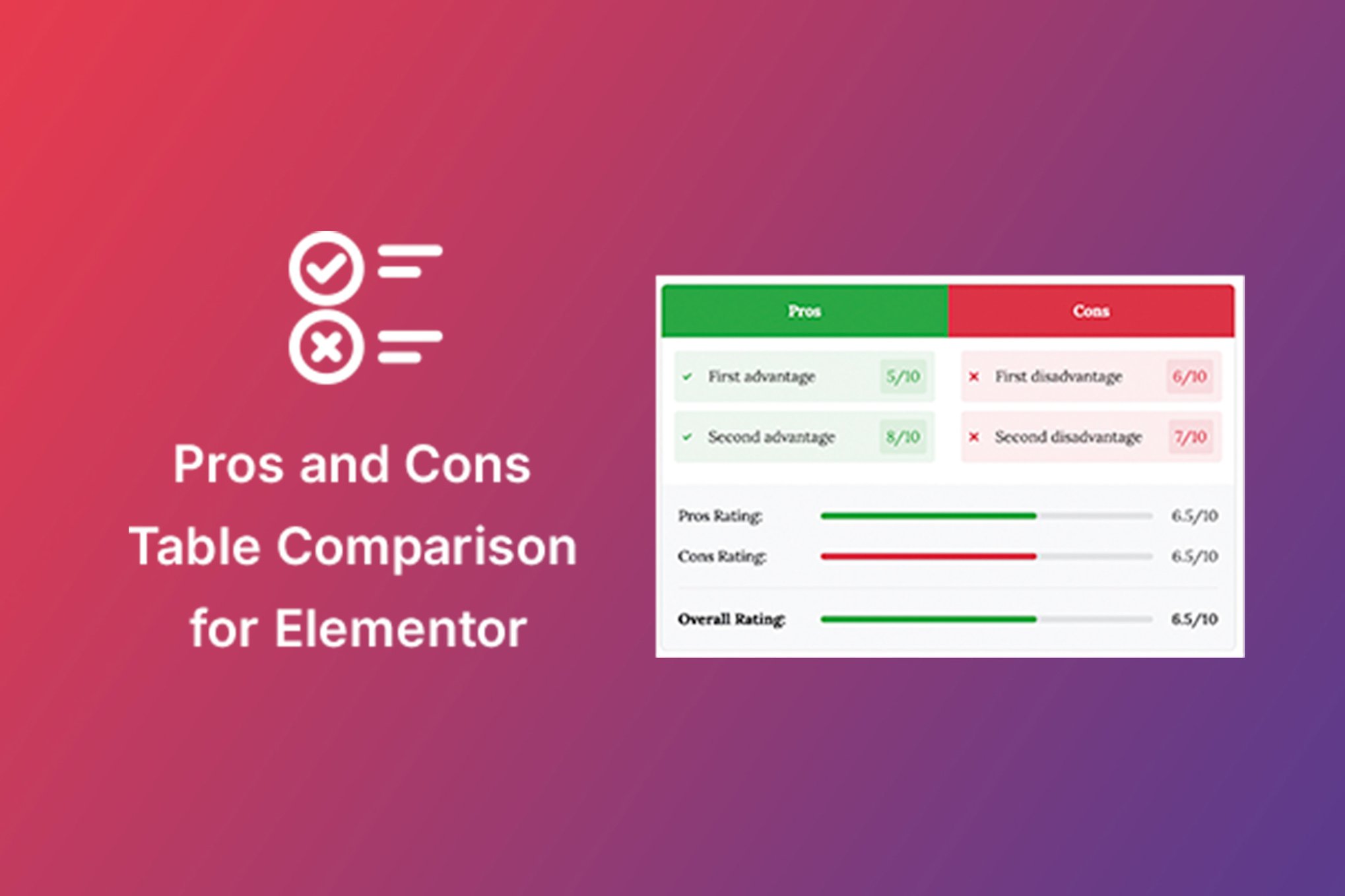 Pros & Cons Widget For Elementor