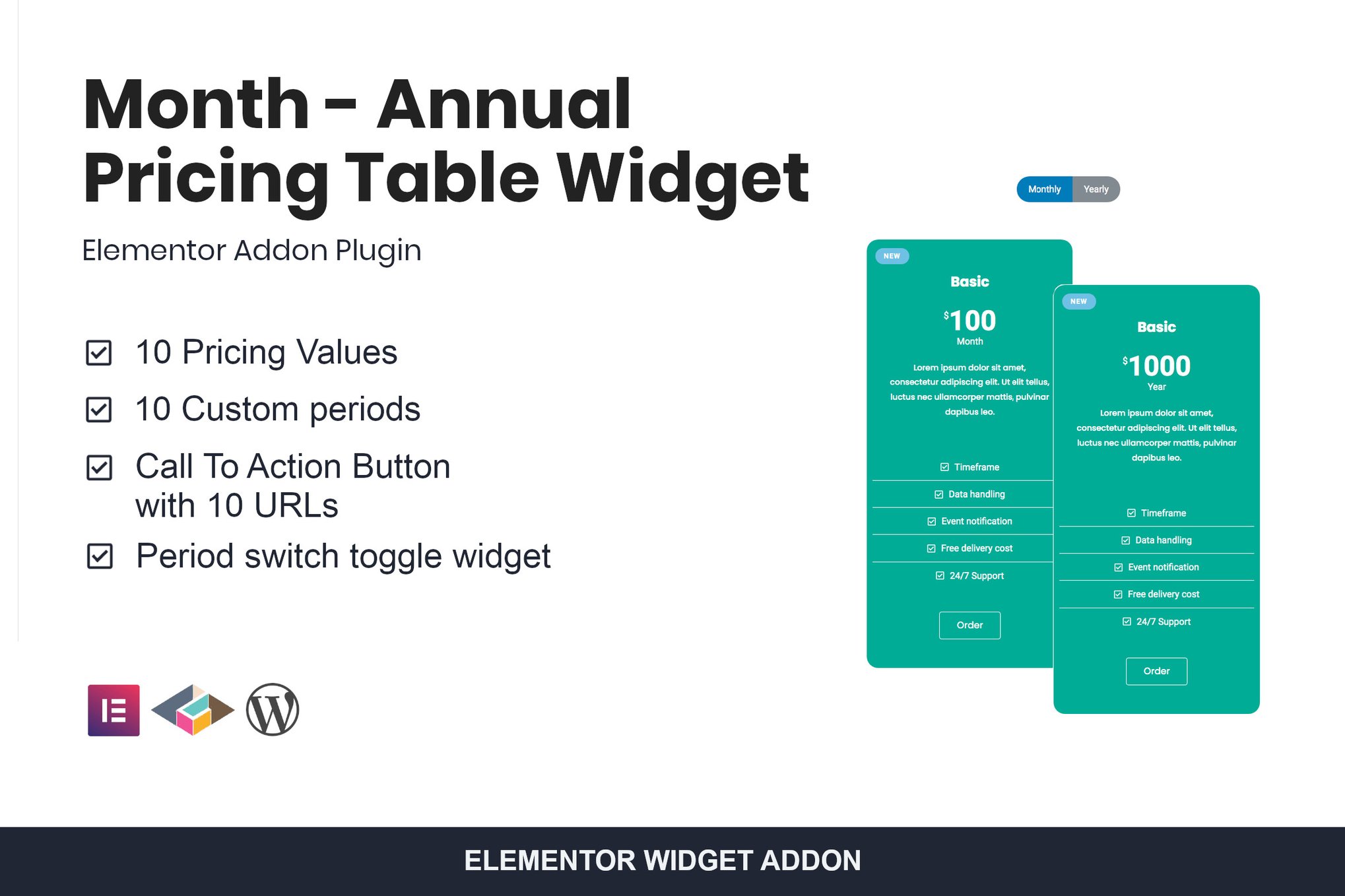 Month – Annual Pricing Table Widget For Elementor