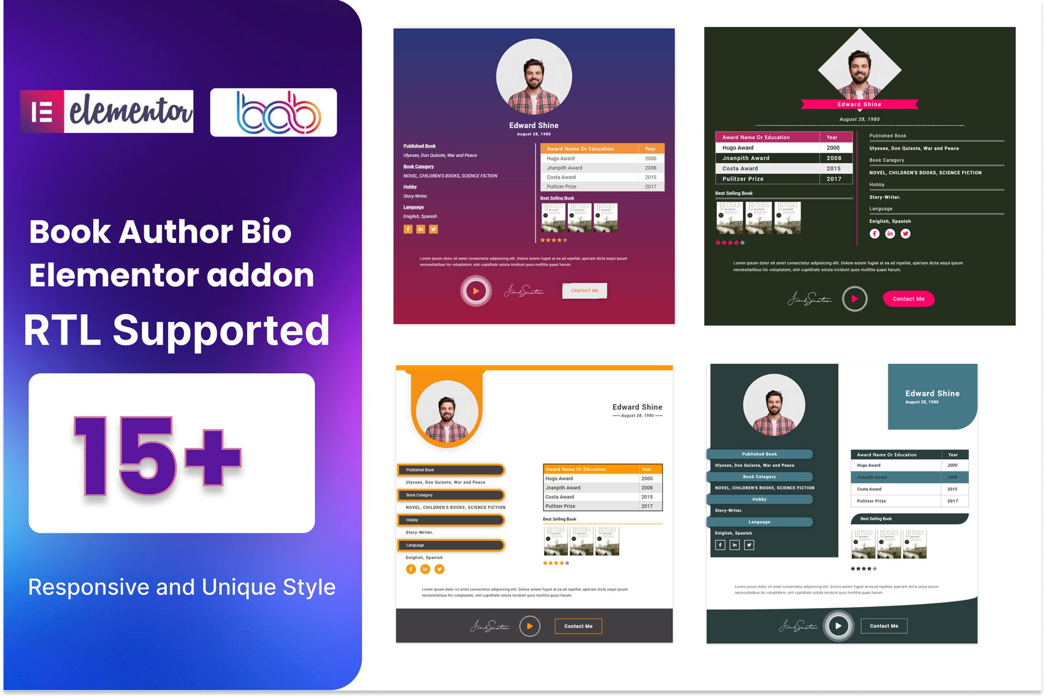 Book Author Bio Addon For Elementor