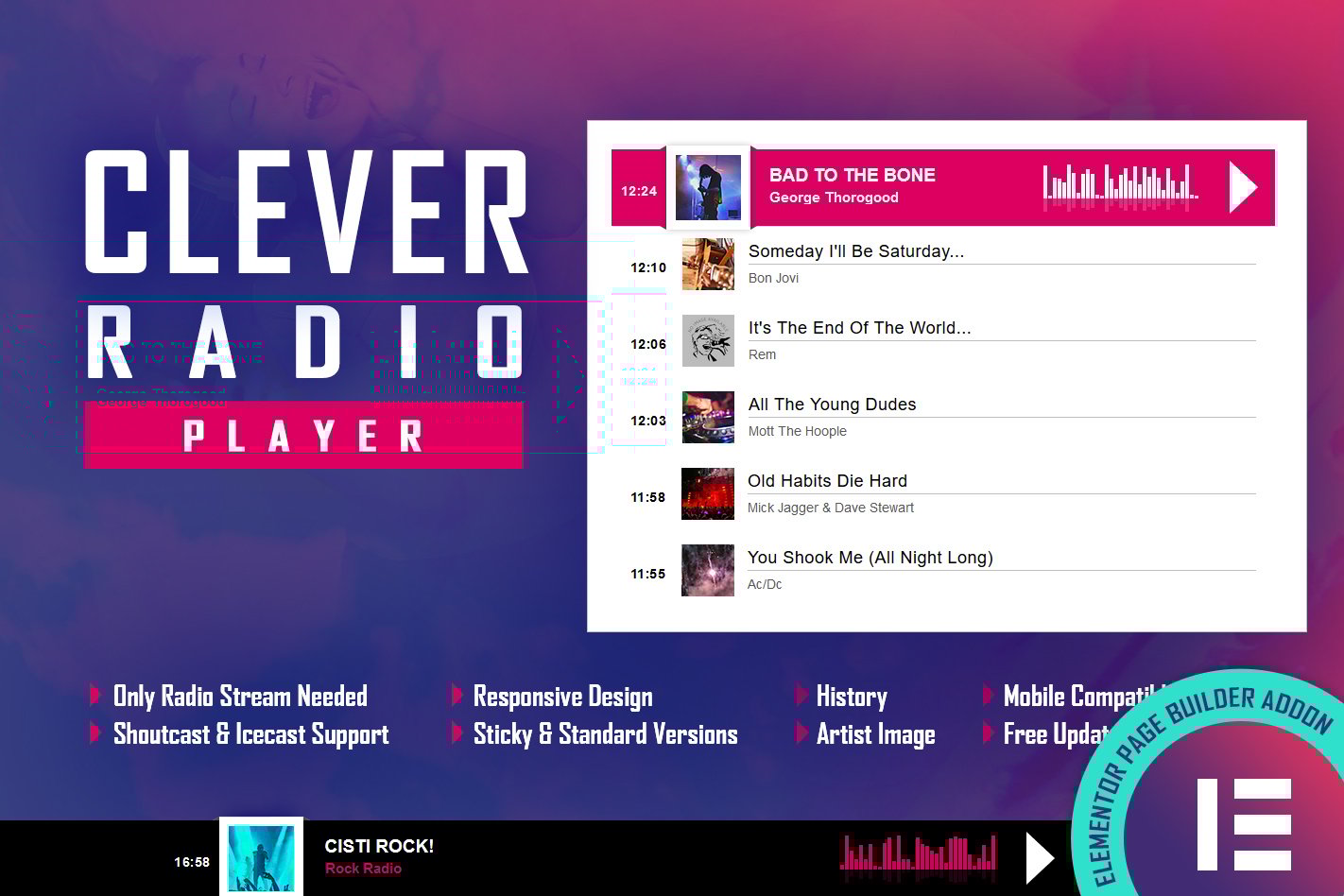 Clever – Html5 Radio Player & History – Elementor