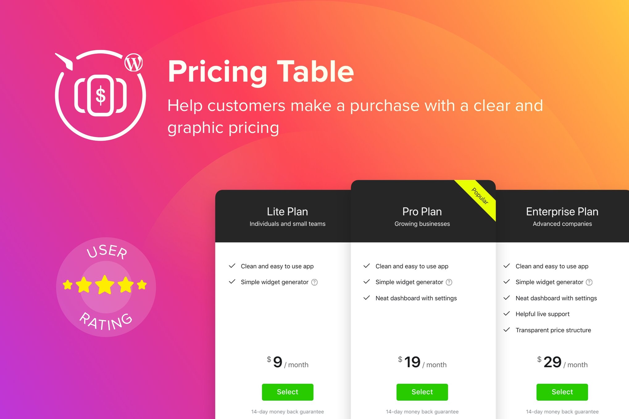 Wordpress Pricing Table Plugin