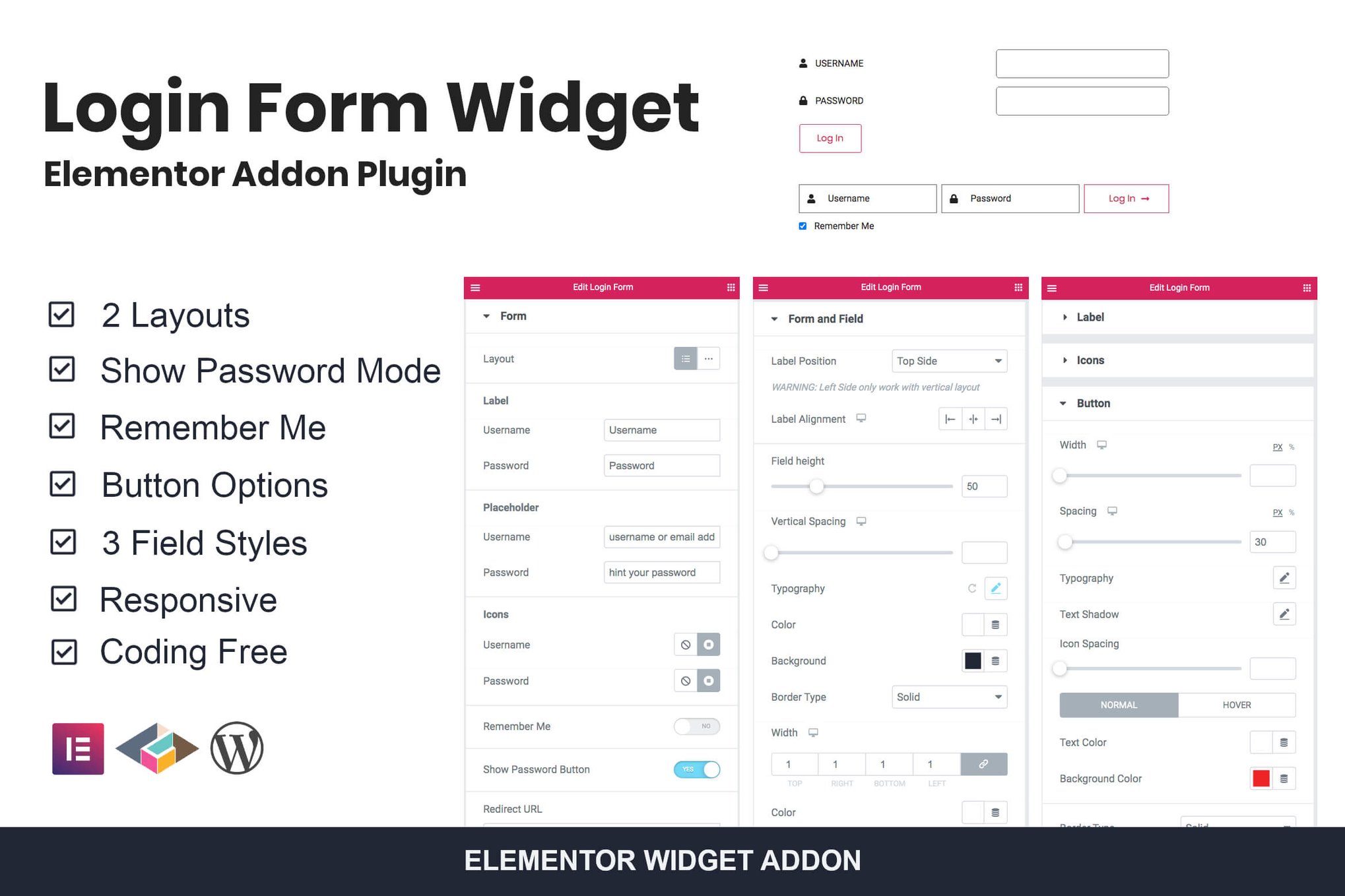 Login Form Widget Elementor Addon Plugin