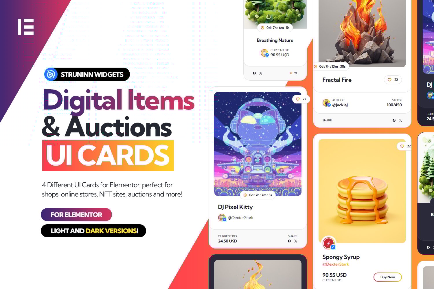 Digital Items And Auctions – Elementor Ui Cards