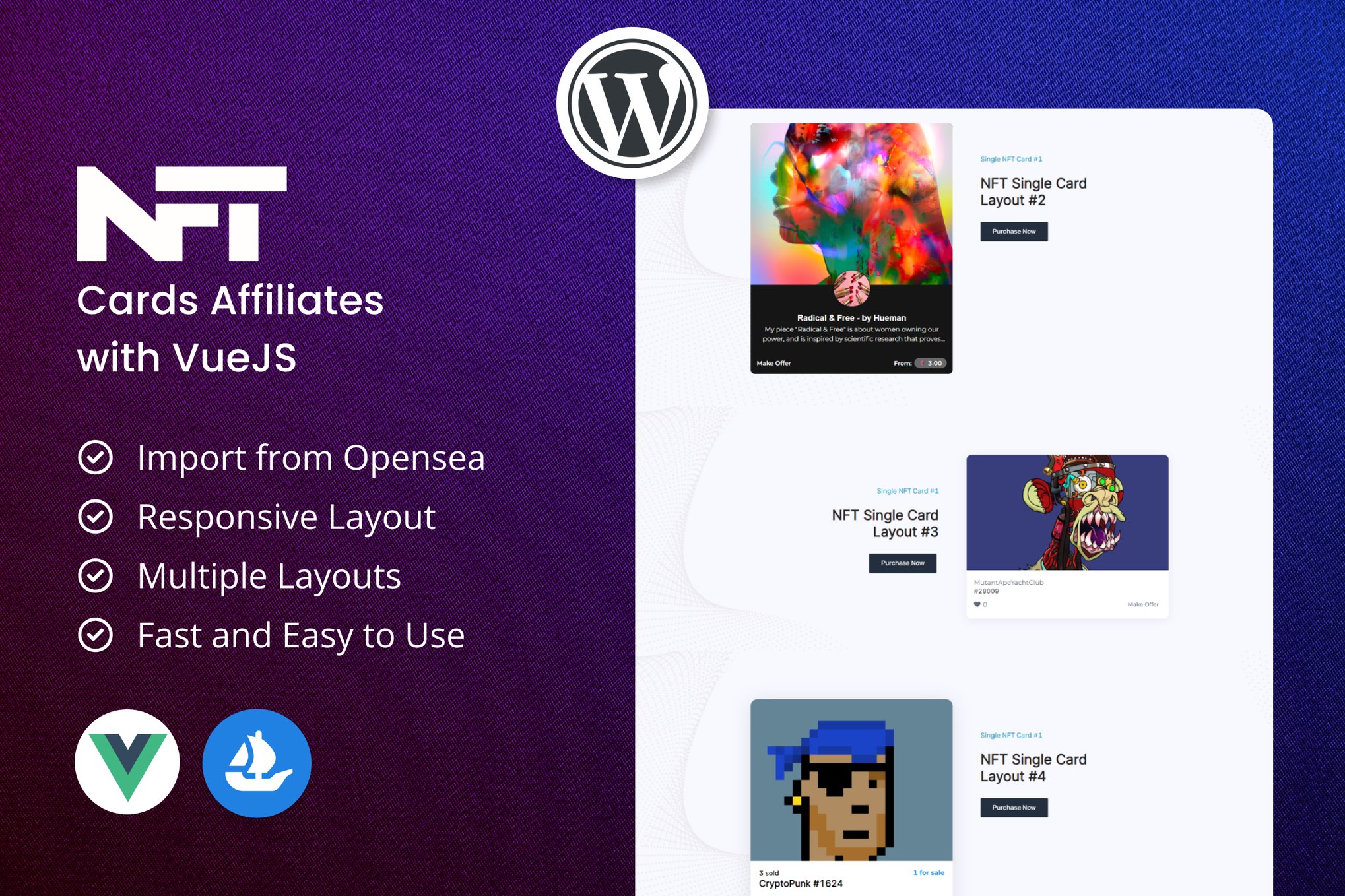 Wordpress Live Nft Cards Affiliates With Vuejs