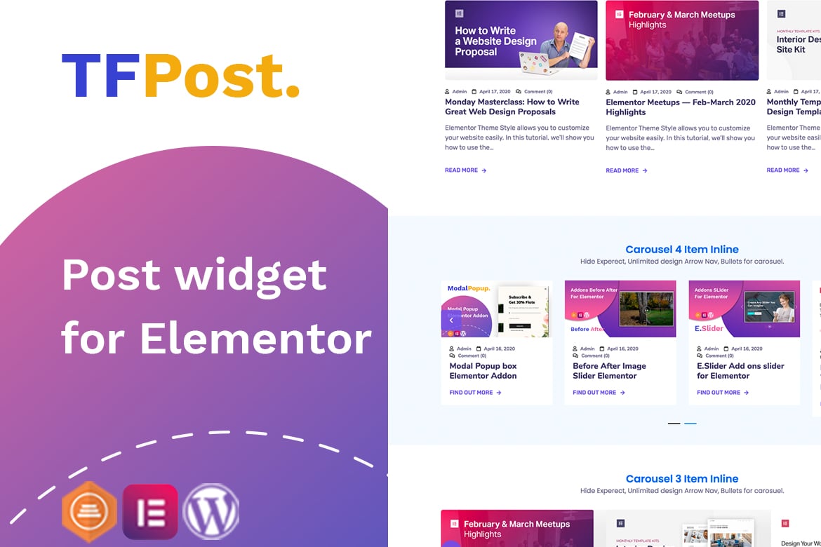 Elementor Post Grid, List , Carousel Slider
