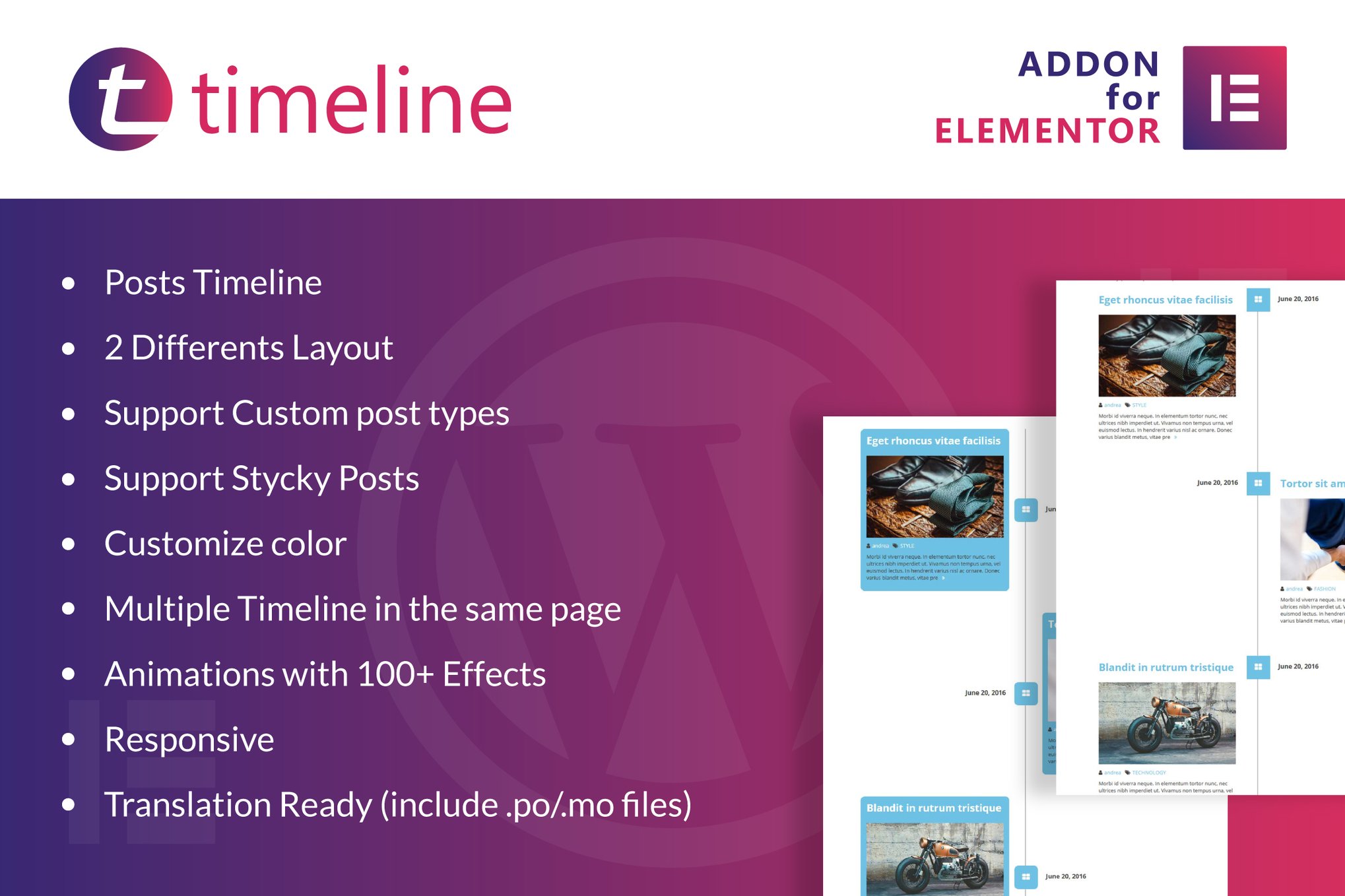 Timeline For Elementor Wordpress Plugin