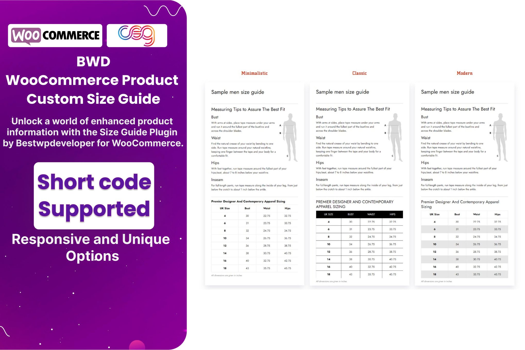 Product Custom Size Guide For Woocommerce
