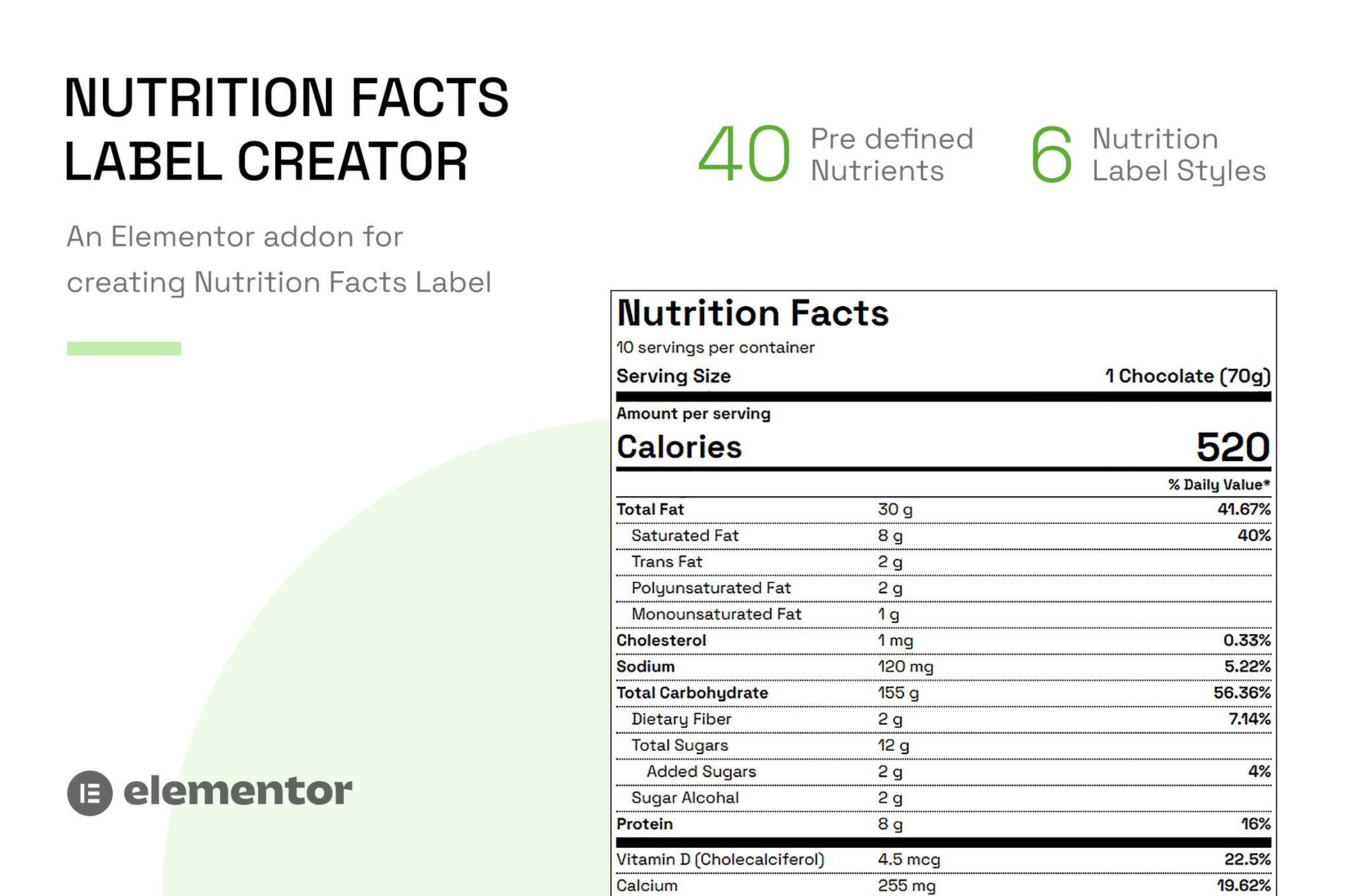 Nutrition Facts Label Creator (Elementor Addon)
