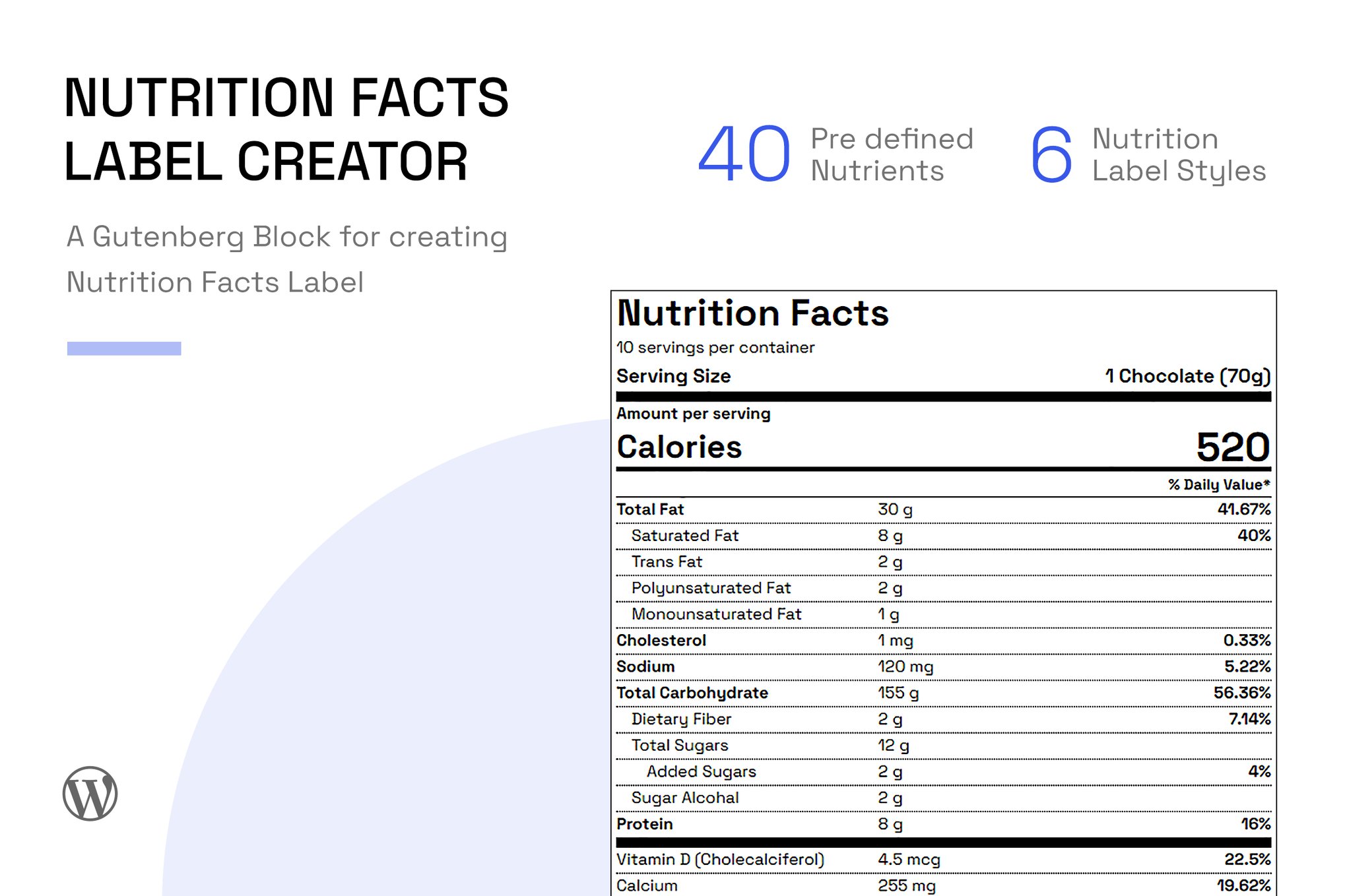 Nutrition Facts Label Creator (Gutenberg Block)