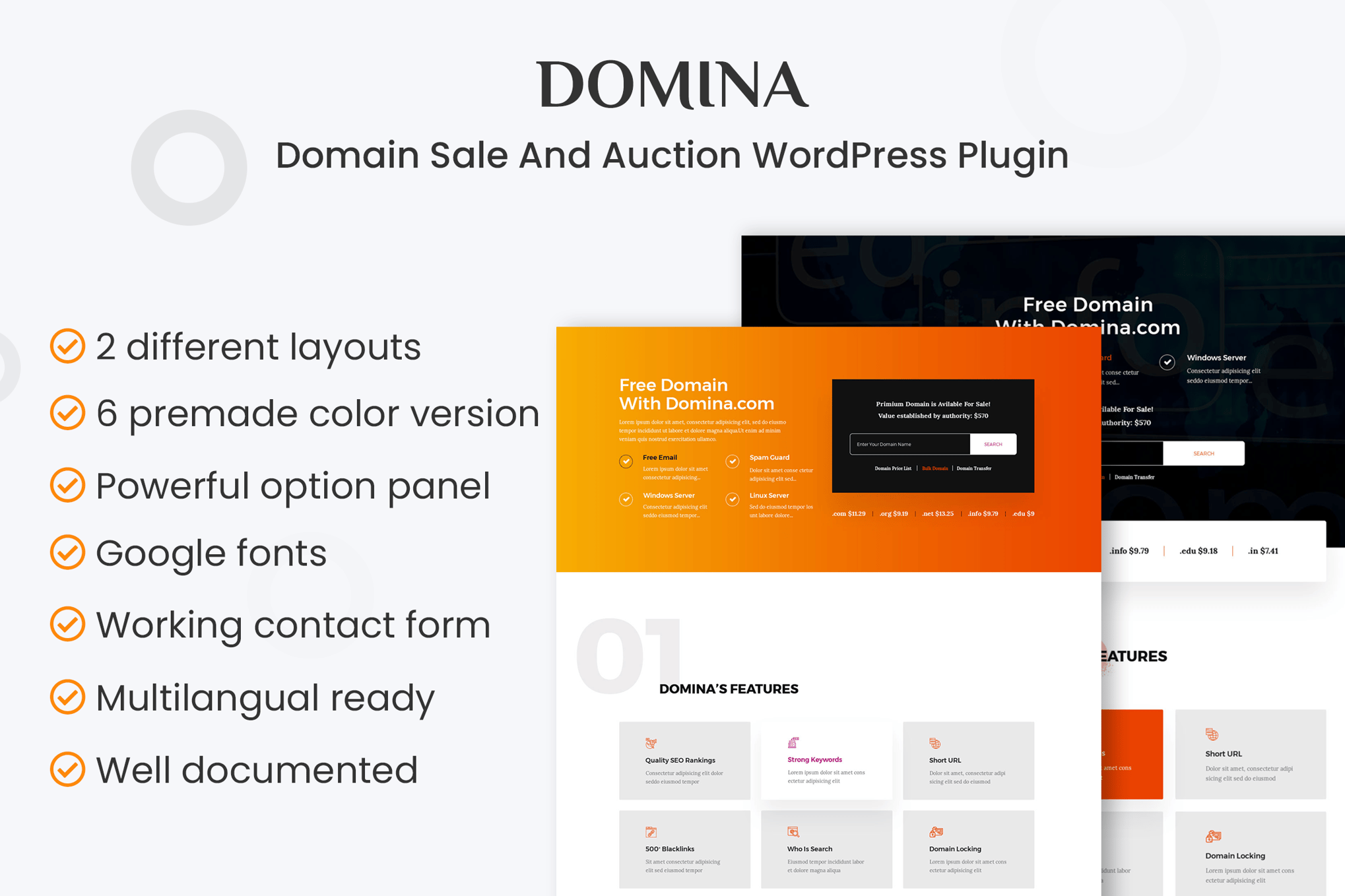 Domina – Domain For Sale & Auction Plugin